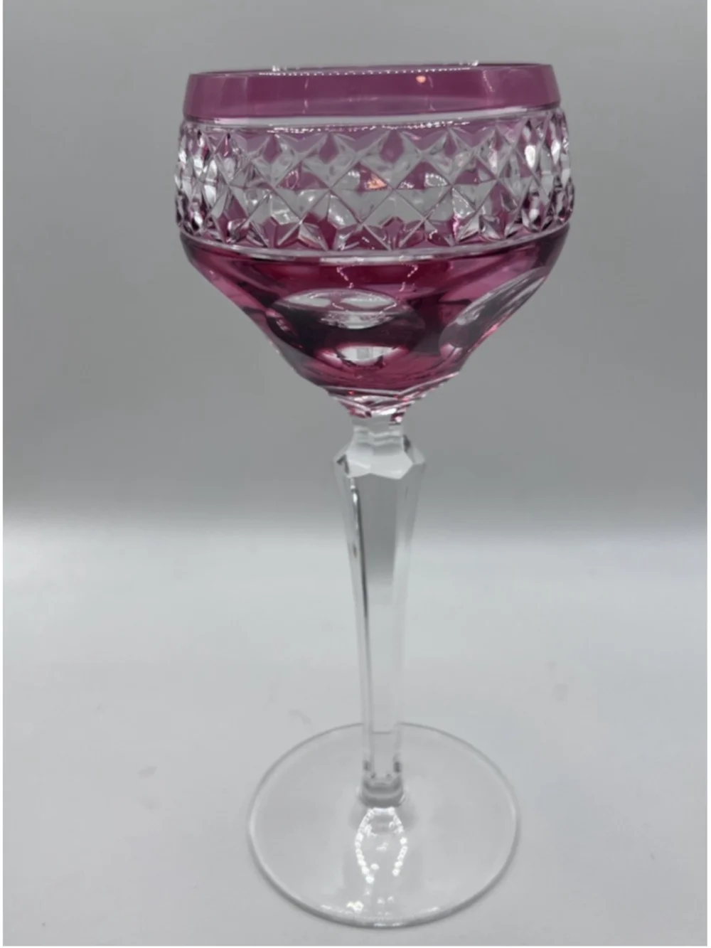 Vintage Ruby Red Cut To Clear Crystal Hock Wine Glass Goblet Barware